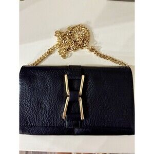 Sam Edelman Black Leather Crossbody Gold Chain Clutch Purse Bag  9 x 5 x 1 -EC